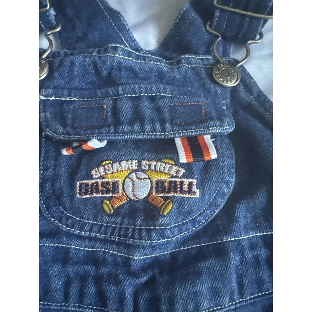 Vintage Sesame Street Elmo Cookie Monster Baseball Embroidered Denim Overalls